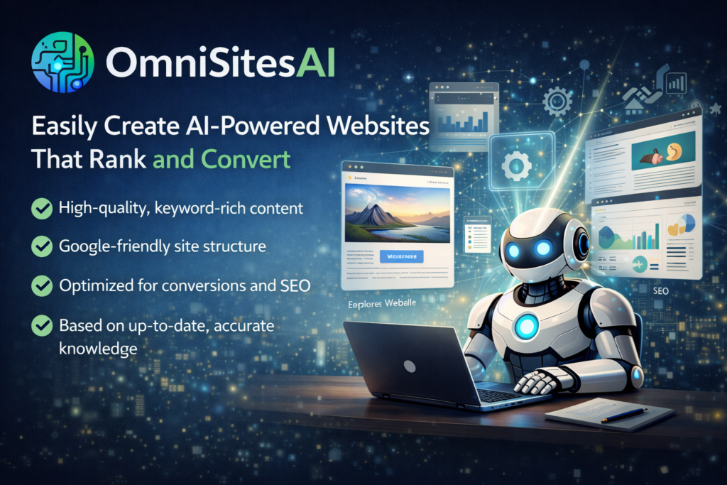 Illustration showing OmniSites AI supporting different website use cases through AI automation and content management